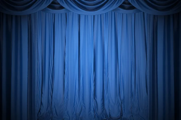 Blue silk stage curtain on theater — Stock Photo, Image