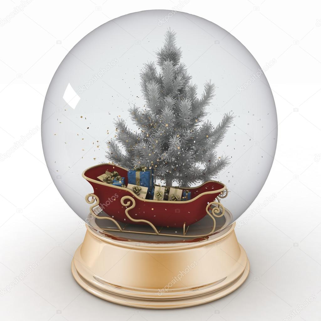 Santa's sleigh with gifts inside a snow ball