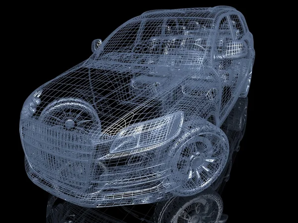 Модель автомобіля на чорному тлі з відображенням — стокове фото