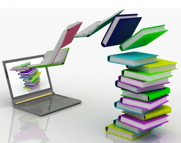 Books fly into your laptop — Stock Photo, Image