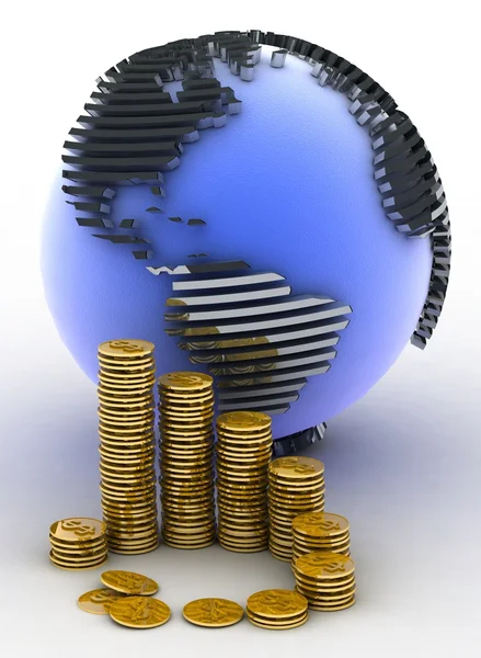 Gold globe with many gold coins — Stock Photo, Image