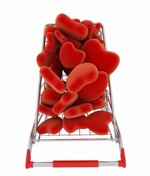 Supermarket trolley full of red hearts — Stock Photo, Image