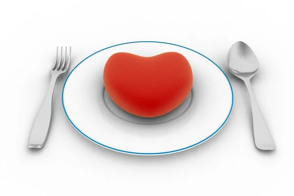 Heart on plate isolated on white — Stock Photo, Image