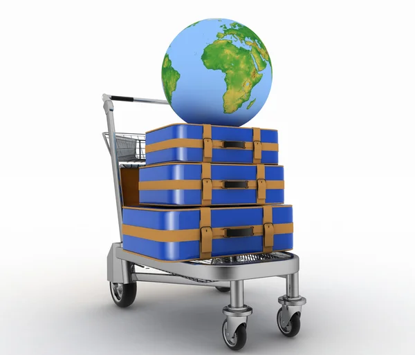 Transportation of earth and suitcases on freight light cart. — Stock Photo, Image