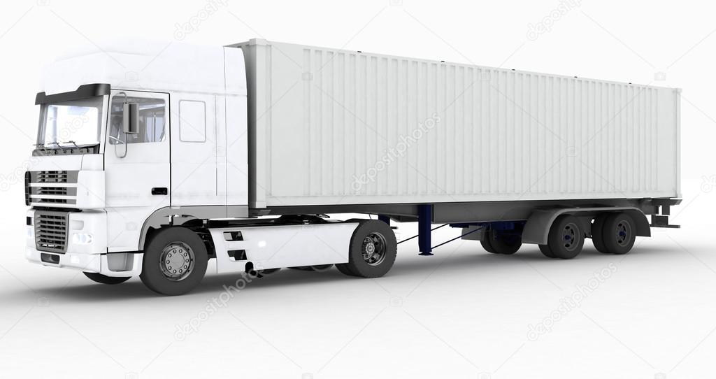 Truck with semi-trailer isolated on white