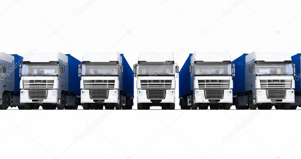 Trucks with semi-trailer isolated on white