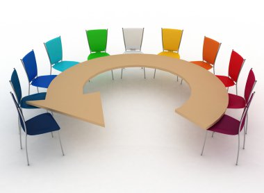 Grup sandalye masada bir ok gibi duruyor.