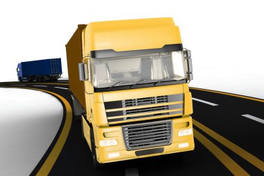 otoyolda kamyon. Lojistik, teslimat ve navlun motorlu taşıtlar tarafından taşınması kavramı.