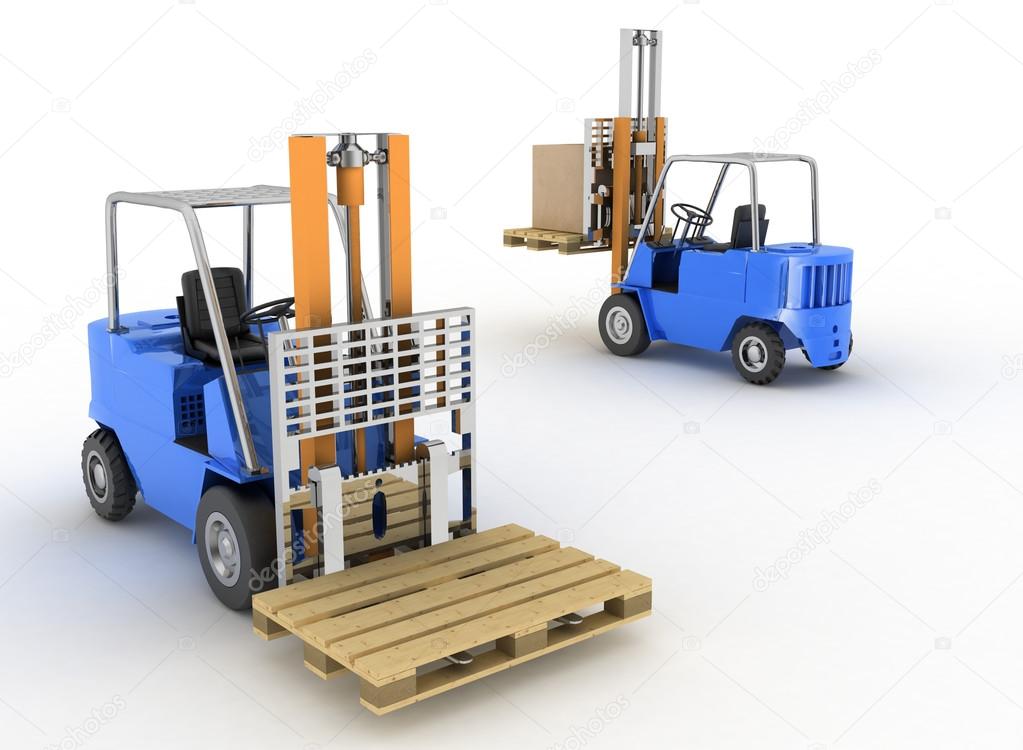 Two loaders with cargo on a white