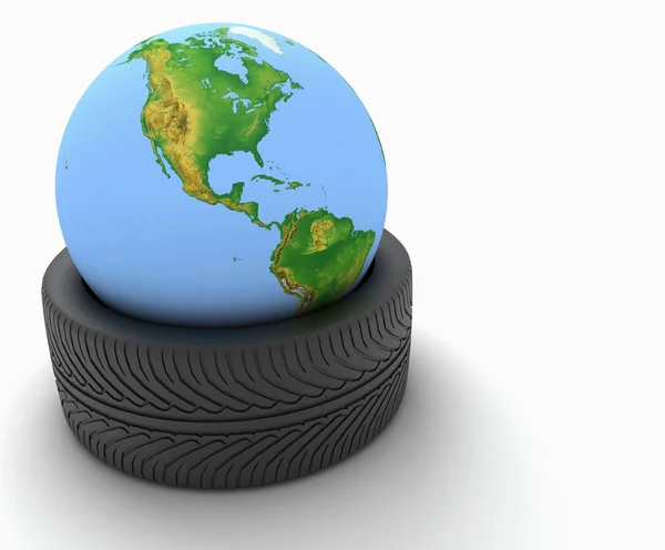 3D jorden världen i ett bildäck på vit — Stockfoto