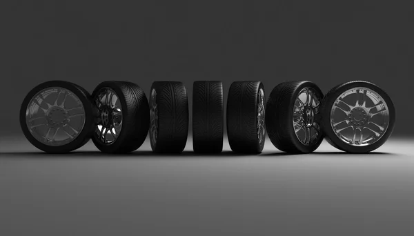 Roues de voiture. Conception conceptuelle. Illustration de rendu 3D — Photo