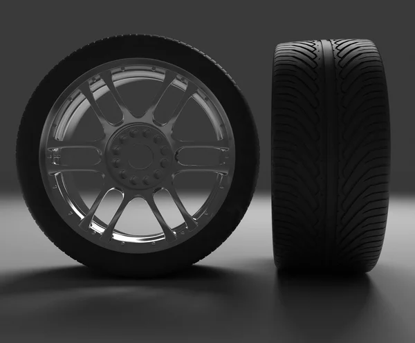 Крупный план автомобильных колес. 3D-рендеринг — стоковое фото