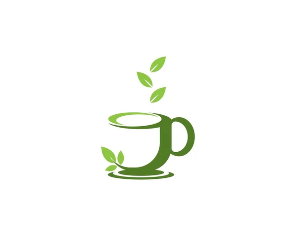 Zielona Herbata Wzór Logo Filiżanki — Wektor stockowy
