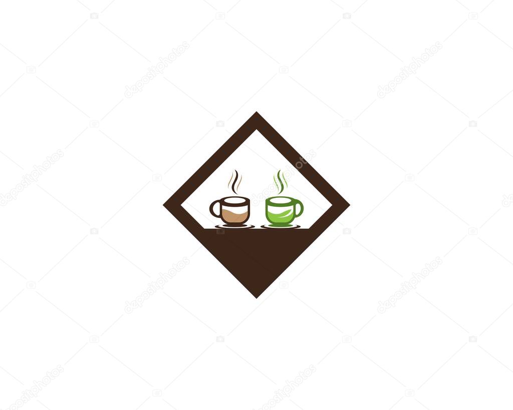 Green tea cup and coffee cup logo template