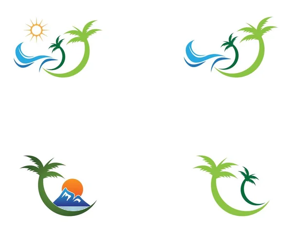 Palmier Vague Plage Vacances Logo Modèle — Image vectorielle