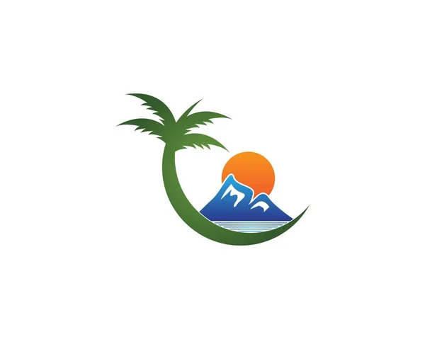 Palma Ola Playa Vacaciones Logotipo Plantilla — Vector de stock