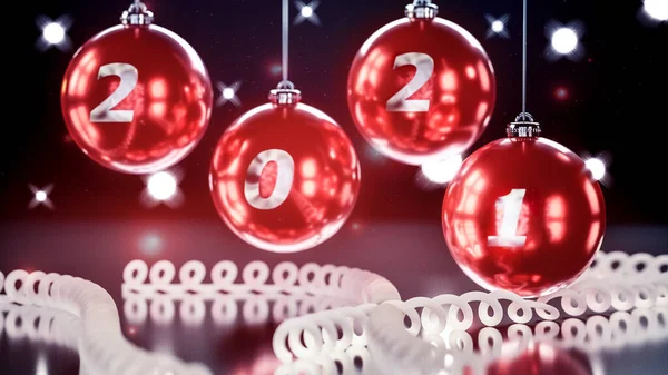 Vicino Palle Natale Con Numeri 2021 Black Bokeh Sfondo Con — Foto Stock