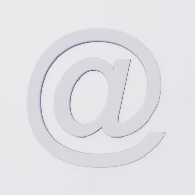 Beyaz arkaplanda kabartmalı @ işaretinde beyaz simgenin ön görünümünü kapat.