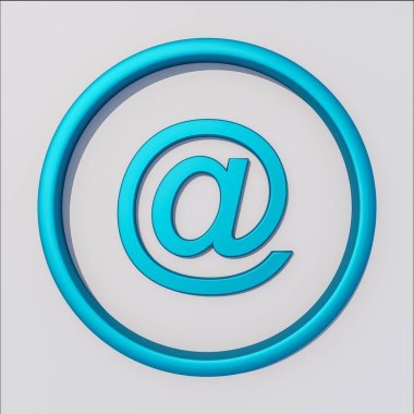 Beyaz arkaplan üzerindeki mavi metalik simgenin ön görünümünü @ işaretle kapat.