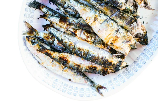 Close Heap Grilled Fish Plate — Stock Photo, Image