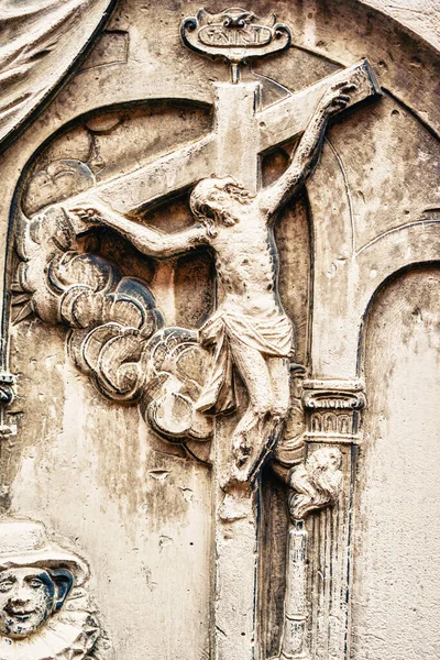 Close Scene Jesus Crucifixion Carved Stone — Stock Photo, Image