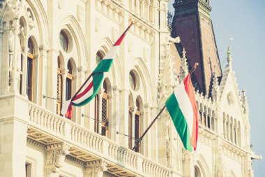 BUDAPEST, HUNGARY - 19 Aralık 2017: Macar Parlamento Binası Gotik Diriliş tarzında.