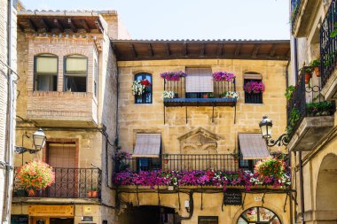 ALAVA, İspanya - 6 Ağustos 2016: Çiçekli İspanyol evleri