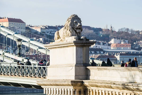 Budapest Hungría Diciembre 2017 Puente Cadena Szechenyi Puente Colgante Que — Foto de Stock