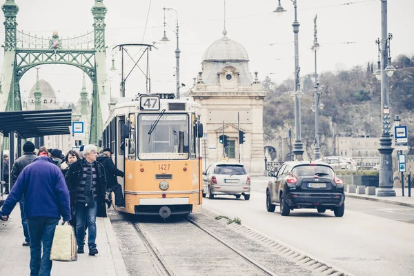 Budapest Ungheria Dicembre 2017 Tram Storico Funzione Dal 1866 Rete — Foto Stock