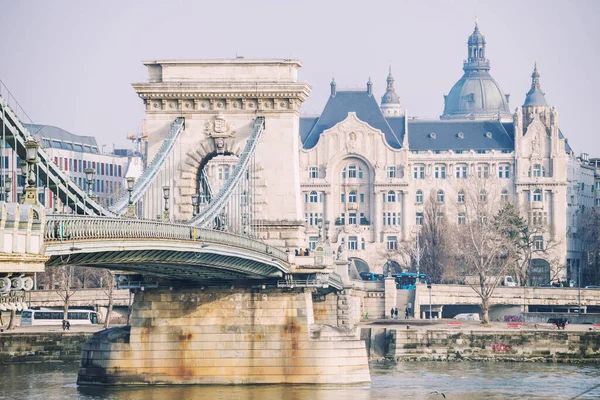 Budapest Hungría Diciembre 2017 Puente Cadena Szechenyi Puente Colgante Que — Foto de Stock