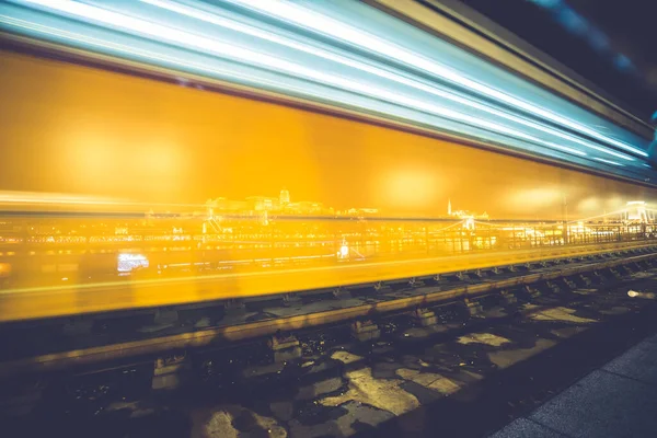 Historic Tram Light Trails Budapest Hungary — Stock Photo, Image