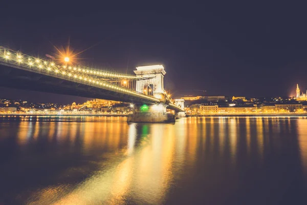 Puente Cadena Sobre Río Danubio Budapest Hungría — Foto de Stock