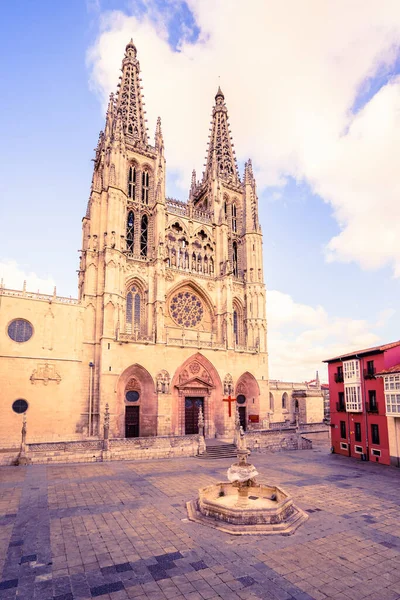 Burgos Spain 2016 Front View Gothic Style Roman Cacatholic Cathedral — 스톡 사진