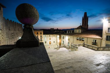 Girona gece, Catalonia, İspanya