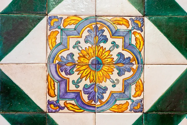 Old spanish ceramic tiles wall decoration — Stock Photo, Image