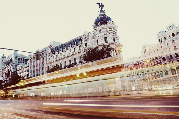 MADRID - SEPTEMBER 08: view of Gran Via street on September 08, 2013 in Madrid, Spain. It is most important avenues at city — Stock Photo, Image