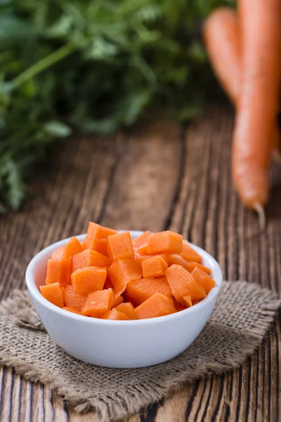 Bowl with diced carrot — Stock Photo, Image