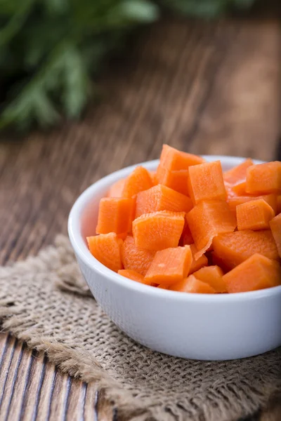 Bowl with diced carrot — Stock Photo, Image