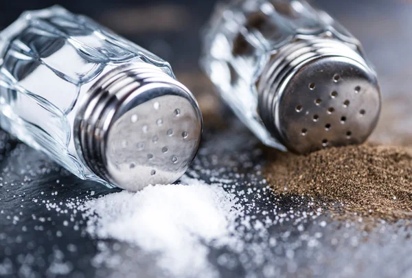 Slate slab with Salt and Pepper Shakers — Stock Photo, Image