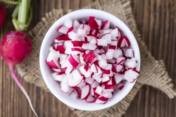 Diced Radishes in bowl — Stock Photo, Image