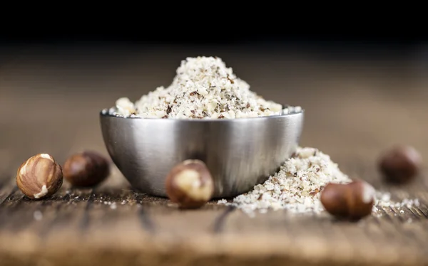 Cutted Hazelnuts in bowl — Stock Photo, Image