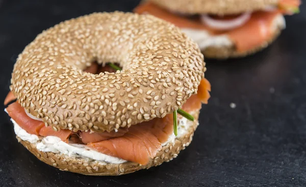Breakfast, Bagels with Salmon — Stock Photo, Image