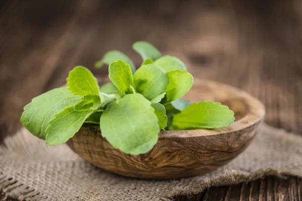 Mesa con hojas de Stevia — Foto de Stock