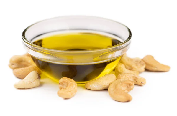 Gedeelte Van Cashew Oil Geïsoleerd Witte Achtergrond Selectieve Focus — Stockfoto