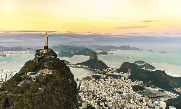 Cristo Redentor Szobor Rio Janeiro Ban Helikopterből Készült Légi Felvétel — Stock Fotó