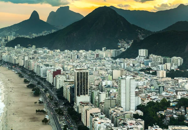 Praia Copacabana Rio Janeiro Tiro Aéreo Durante Pôr Sol — Fotografia de Stock