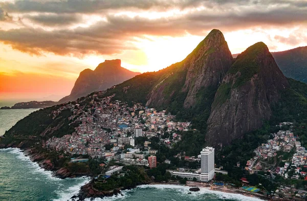 Favela Vidigal Rio Janeiro Sunset Aerial Shot Helicotper — Stock Photo, Image