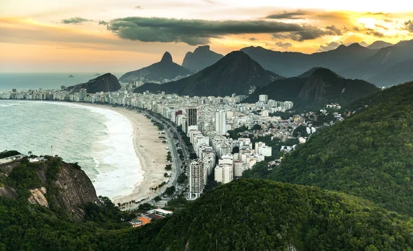 Copacabana Beach Rio Janeiro Légi Felvétel Naplementekor — Stock Fotó