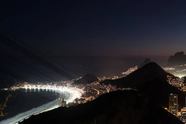 Rio Janeiro Nocy Widok Strzał Wzgórza Sugarloaf — Zdjęcie stockowe