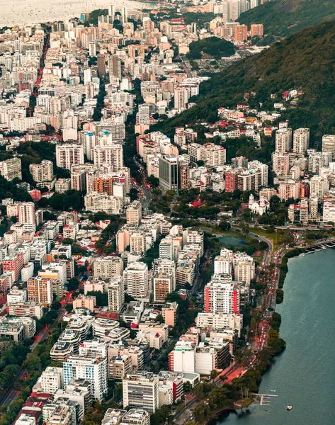 Letecký Snímek Rio Janeiro Vrtulníku Při Západu Slunce — Stock fotografie